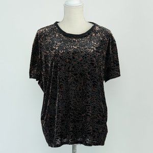 Free People We The Free Womens Black Velvet Cheetah Print Teddy Burnout Top S
